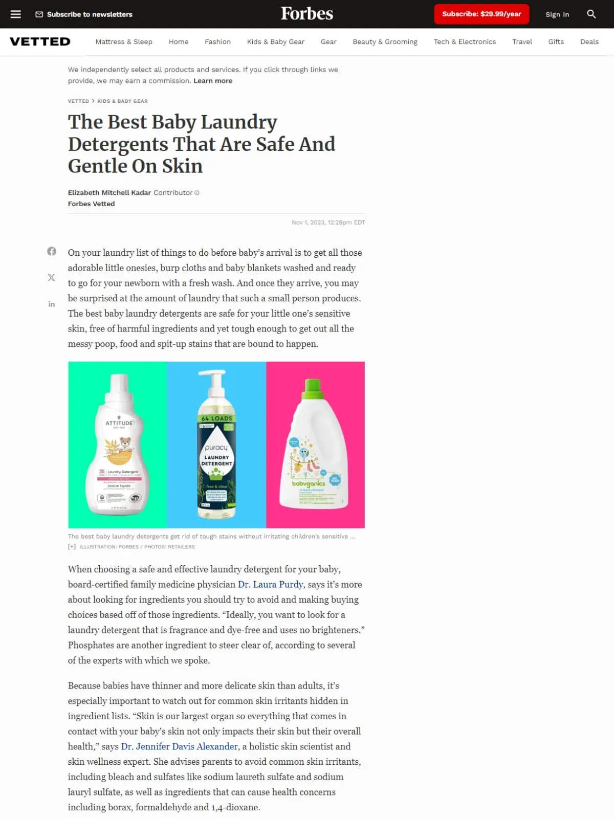 Forbes Vetted article: The Best Baby Laundry Detergents That Are Safe And Gentle On Skin