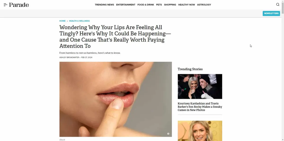 Parade article: Wondering Why Your Lips Are Feeling All Tingly?