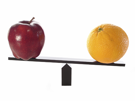 Apple and orange on scale